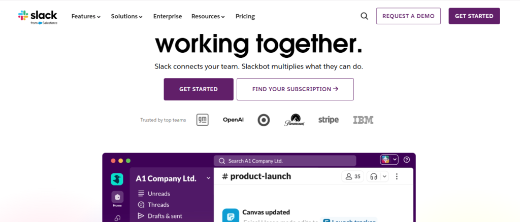Slack workspace dashboard